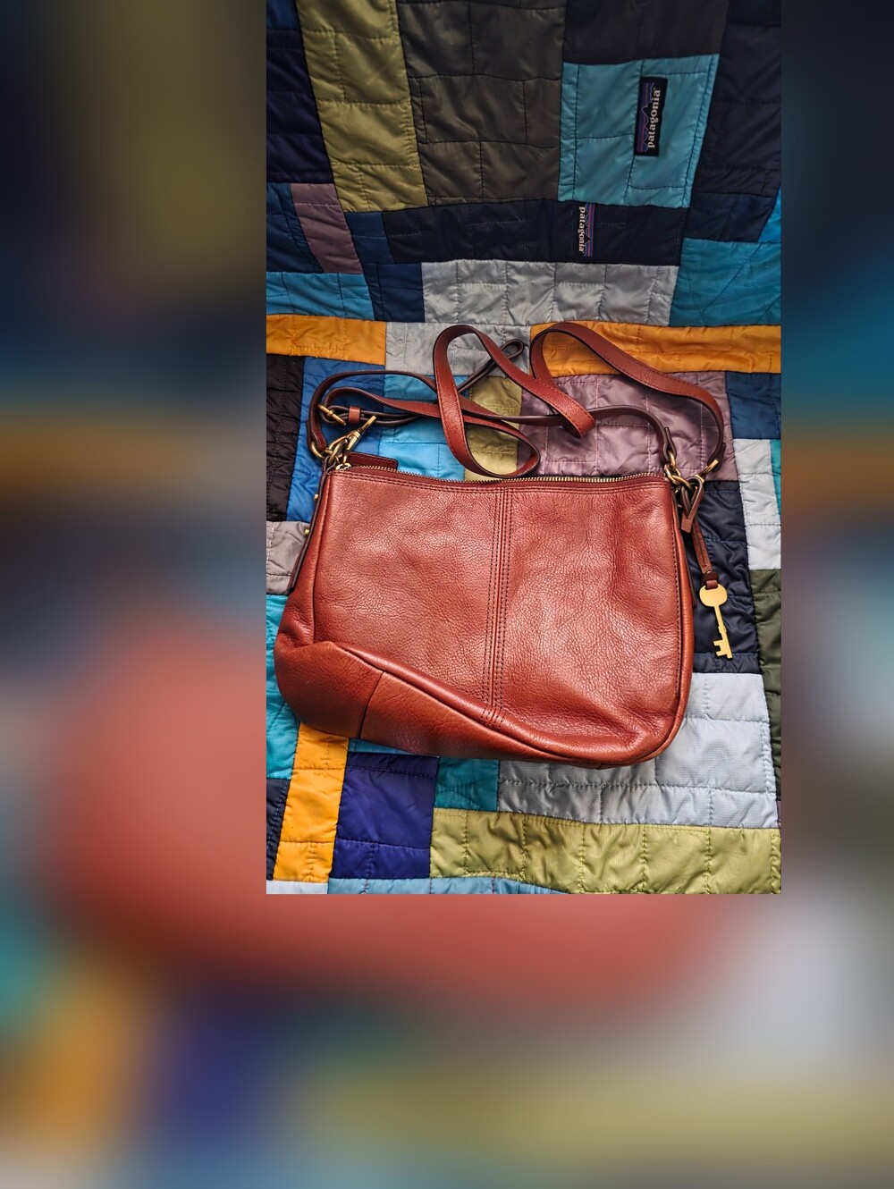 Fossil Leather Crossbody Bag in Cognac Brown